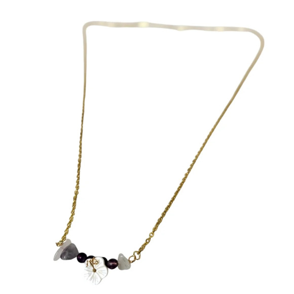 18k Gold Plated Hibiscus Amethyst Bar Necklace - Picture 2 of 4